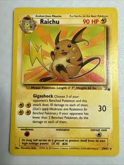 Raichu - 29/62 - Pokemon Fossil Unlimited Rare Card WOTC MP - Image 1