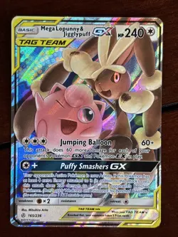 Pokemon Cosmic Eclipse Mega Lopunny & Jigglypuff GX 165/236 Full Art Holo Rare - Image 1
