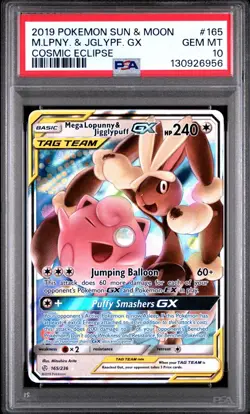 Pokemon Mega Lopunny & Jigglypuff GX 165/236 Ultra Rare Sm-Cosmic Eclipse PSA 10 - Image 1