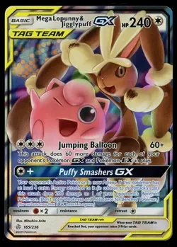 Pokemon Mega Lopunny & Jigglypuff GX 165/236 Cosmic Eclipse Ultra Rare Near Mint - Image 1