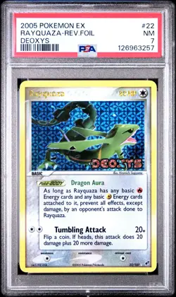 2005 POKEMON EX DEOXYS #22 RAYQUAZA-REVERSE FOIL PSA 7 - Image 1
