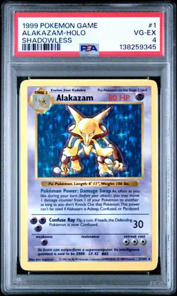 1999 POKEMON BASE SET SHADOWLESS #1 ALAKAZAM-HOLO PSA 4 - Image 1