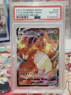 PSA 10 GEM MINT Charizard VMAX Darkness Ablaze Full Art Holo Pokemon 020/189 - Image 2