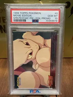 PSA 10 GEM MINT 1999 TOPPS POKEMON THE MOVIE EDIT SUPER PSYCHIC FOIL #0 MEWTWO - Image 1
