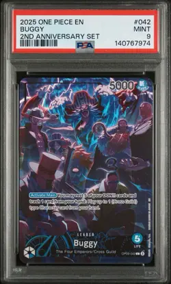 2025 ONE PIECE BUGGY 2ND ANNIVERSARY SET OP09 042 LEADER PSA 9 CARD - Image 1