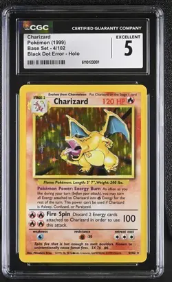 Pokemon Charizard 4/102 Base Set - Unlimited Rare Black Dot Error CGC 5 - Image 1