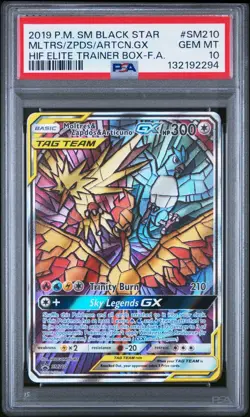 Moltres Zapdos Articuno GX SM210 Pokemon Hidden Fates Stained Glass Birds PSA 10 - Image 1