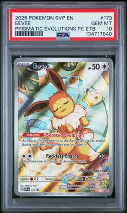 2025 POKEMON PRISMATIC EVOLUTIONS POKEMON CENTER ETB PROMO SVP #173 EEVEE PSA 10 - Image 1