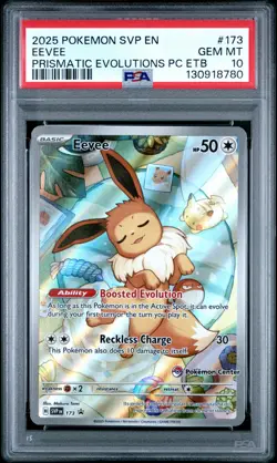 2025 POKEMON PRISMATIC EVOLUTIONS POKEMON CENTER ETB PROMO SVP #173 EEVEE PSA 10 - Image 1