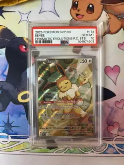 2025 POKEMON PRISMATIC EVOLUTIONS POKEMON CENTER ETB PROMO SVP #173 EEVEE PSA 10 - Image 1