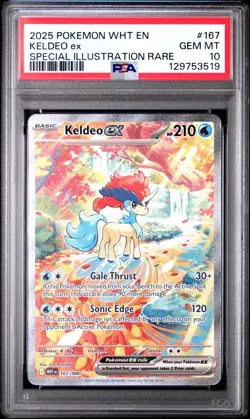 2025 POKEMON WHT EN-WHITE FLARE SPECIAL ILLUSTRATION RARE #167 KELDEO EX PSA 10 - Image 1