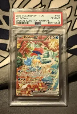 2025 POKEMON WHT EN-WHITE FLARE SPECIAL ILLUSTRATION RARE #167 KELDEO EX PSA 10 - Image 1