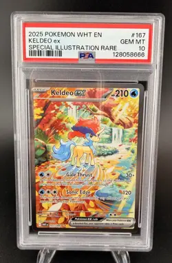 2025 POKEMON WHT EN-WHITE FLARE SPECIAL ILLUSTRATION RARE #167 KELDEO EX PSA 10 - Image 1