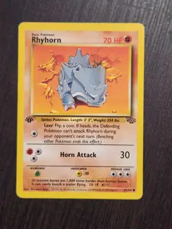 1st Edition Rhyhorn Jungle Pokemon Card Creased 61/64 Common - Image 1