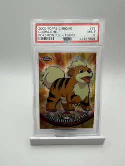 2000 Topps Chrome Pokemon T.V. - Tekno HOLO #58 GROWLITHE PSA 9 - Image 1