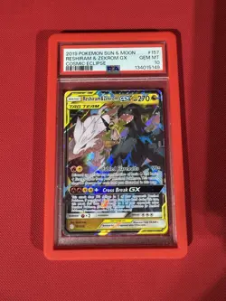 PSA 10 GEM MINT Reshiram & Zekrom GX Cosmic Eclipse Tag Team Pokemon 157/236 - Image 1