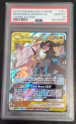 PSA 10 Gem Mint Reshiram & Zekrom GX 157/236 Pokemon TCG: Cosmic Eclipse - Image 1