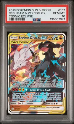 PSA 10 Gem Mint - Reshiram & Zekrom GX 157/236 - Pokemon TCG: Cosmic Eclipse - Image 1