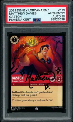 2023 Disney Lorcana Gaston #110 Matthew Davies Signed PSA AUTO 10 - Image 1