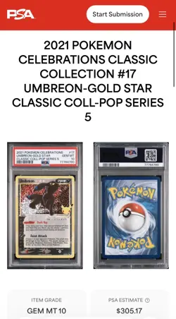 Pokemon Umbreon Gold Star PSA 10 Celebrations Classic Coll. 17/17 Gem Mint - Image 3