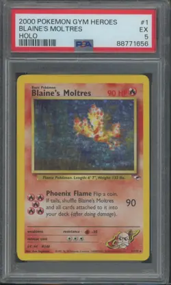Pokemon TCG Blaine's Moltres 1/132 Gym Heroes Holo Rare PSA 5 - Image 1