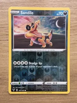 Pokemon TCG Sandile Vivid Voltage 107/185 Reverse Holo NM Condition - Image 1