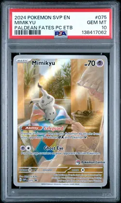 2024 POKEMON SVP PALDEAN FATES POKEMON CENTER ETB PROMO #075 MIMIKYU PSA 10 - Image 1
