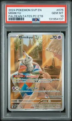 2024 POKEMON PALDEAN FATES POKEMON CENTER ETB PROMO SVP #075 MIMIKYU PSA 10 - Image 1