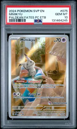 2024 POKEMON PALDEAN FATES POKEMON CENTER ETB PROMO SVP #075 MIMIKYU PSA 10 - Image 1