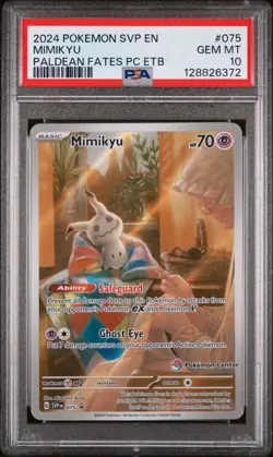 2024 POKEMON PALDEAN FATES POKEMON CENTER ETB PROMO SVP #075 MIMIKYU PSA 10 - Image 1