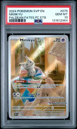 2024 POKEMON SVP PALDEAN FATES POKEMON CENTER ETB PROMO #075 MIMIKYU PSA 10 - Image 1