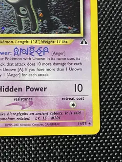 Unown A Holo 14/75 Swirl Neo Discovery Rare Pokemon Card NM - Image 4