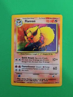 Pokemon TCG Flareon Jungle 3/64 No Jungle Symbol Error Unlim Holo Rare HP/ DMG - Image 1