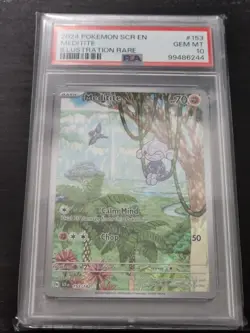 Meditite 153/142 PSA 10 Stellar Crown Illustration Rare Pokemon TCG SV SCR EN - Image 1