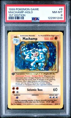 1999 POKEMON BASE SET 1ST EDITION #8 MACHAMP-HOLO PSA 8 - Image 1