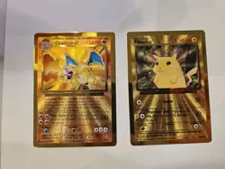 Pokemon Celebrations Gold Metal Charizard & Pikachu Cards 25th Anniversary Base - Image 1