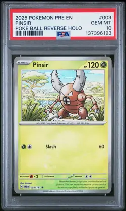 2025 POKEMON PRE EN-PRISMATIC EVOLUTIONS POKE BALL REVERSE HOLO PINSIR PSA 10 - Image 1