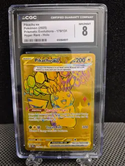 2025 Poke'mon S&V Prismatic Evolutions Pikachu ex Hyper Rare CGC 8 Gem Mint #179 - Image 1