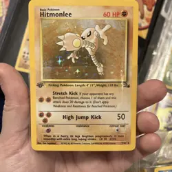 Pokemon Hitmonlee 1st Edition Holo Rare Card 7/62 Fossil Set 60 HP Basic - Image 1