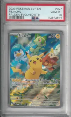 2023 POKEMON SVP EN-SV BLACK STAR PROMO #027 PIKACHU PALDEA EVOLVED ETB PSA 10 - Image 1