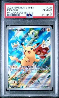 2023 POKEMON SVP EN-SV BLACK STAR PROMO #027 PIKACHU PALDEA EVOLVED ETB PSA 10 - Image 1