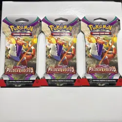 Set of 3 Scarlet & Violet Paldea Evolved Sleeve Booster Packs - 30 Cards Total - Image 1