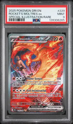2025 POKEMON DRI SPECIAL ILLUSTRATION RARE #229 TEAM ROCKET'S MOLTRES EX PSA 9 - Image 1