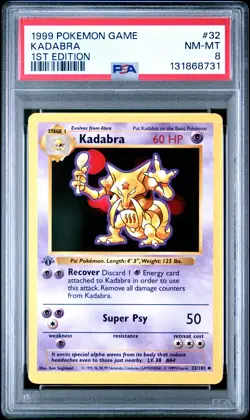 1999 POKEMON BASE SET 1ST EDITION #32 KADABRA PSA 8 - Image 1