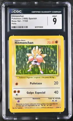 CGC 9 MINT Spanish Hitmonchan 1999 Base Set 7/102 Holo Pokemon Card - Image 1