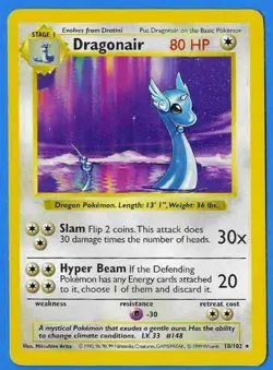 1999 Pokemon Base Set Shadowless Dragonair 18/102 Unlimited Non Holo NM+ - Image 3