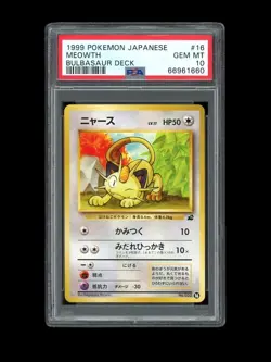 Pokemon PSA 10 GEM MINT 1999 Meowth Japanese Squirtle Bulbasaur Deck Card #16 - Image 1