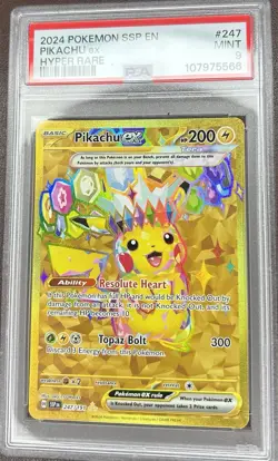 2024 Pokemon SSP en Surging Sparks Hyper Rare Pikachu #247 EX PSA 9 Mint - Image 1
