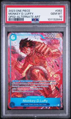 PSA 10 2023 One Piece MONKEY D LUFFY Alternate Art #OP02-062 Paramount War EN - Image 1