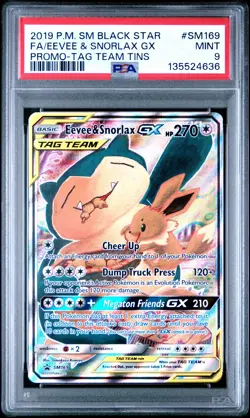 2019 POKEMON SM BLACK STAR PROMO TAG TEAM TINS FULL ART/EEVEE & SNORLAX GX PSA 9 - Image 1